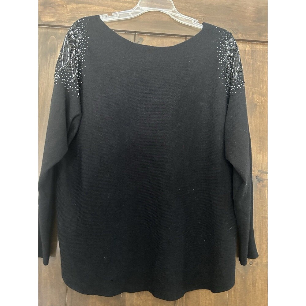 E410 Milano Viscose/Poly Blend Sweater Black With Lace And Beaded Shoulders Sz L